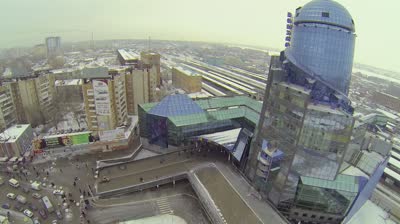 samara modern building of railroad station against cityscape at winter day