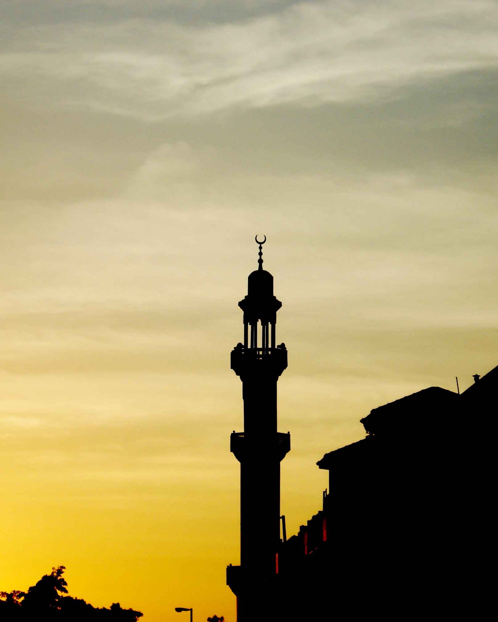 A view of a mosque in the city of Jeddah at the the sun set in Saudi Arabia