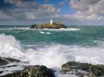 Godrevy Lighthouse and Rough Seas Cornwall England