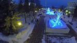 samara by square with shiny adornments at winter evening aerial