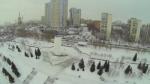 samara city traffic near residential complex rook and stela rook at winter